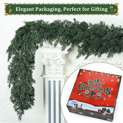 5ft Christmas Cedar Garland, Real Touch Pine Garland, Realistic Cypress Garlands Christmas Decorations for Mantel, Table, Stairs, Porch - Indoor Outdoor Xmas Holiday Decor