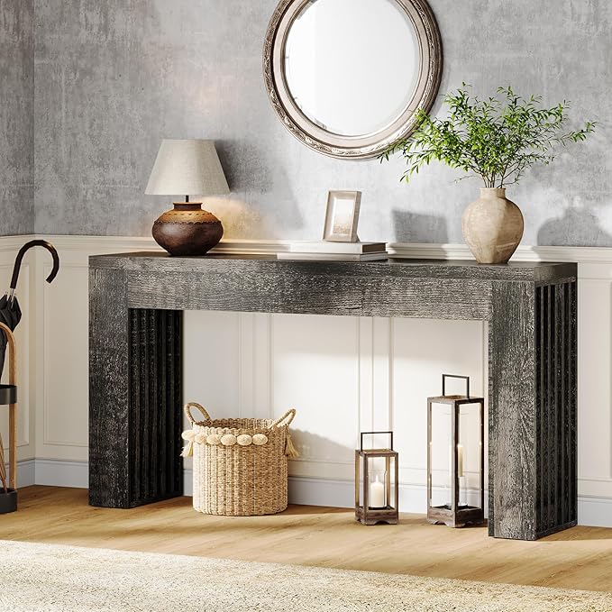 Tribesigns 59-Inch Long Wooden Console Sofa Table Behind The Couch with Vertical Slat Legs for Entrance, Hallway, Entryway, Living Room (Rustic Grey)
