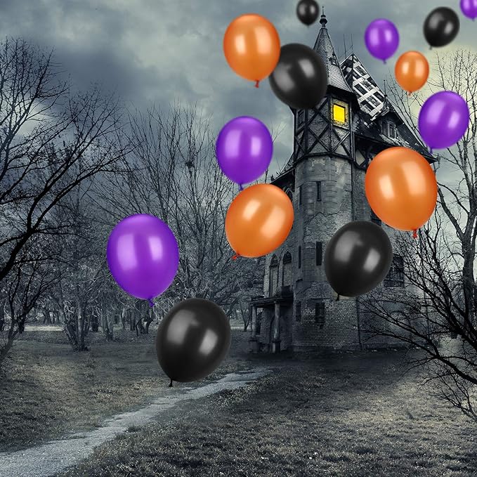 TecUnite 100 Pcs Orange Purple Black Latex Balloons 13 Inch Colorful Round Balloons for Halloween Wedding Birthday Racing Car Poker Card Party Decoration