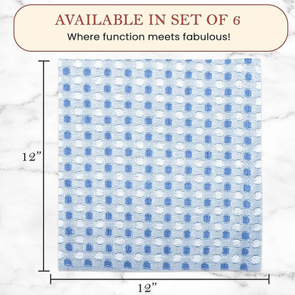 Vintage Vista 100% Cotton Dish Cloths (Pack of 6) - Dish Rags for Washing Dishes - Reusable & Highly Absorbent Kitchen Towels - Kitchen Rags for Christmas - (12" x 12" - Blue Honeycomb)