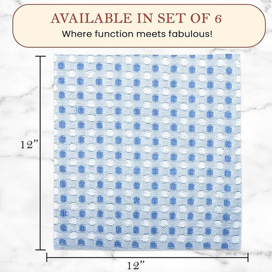 Vintage Vista 100% Cotton Dish Cloths (Pack of 6) - Dish Rags for Washing Dishes - Reusable & Highly Absorbent Kitchen Towels - Kitchen Rags for Christmas - (12" x 12" - Blue Honeycomb)