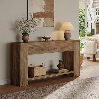 Tribesigns 70.9-Inch Console Tables for Entryway, Narrow Wooden Long Sofa Table Behind The Couch, Farmhouse Fluted Hallway Accent Table for for Living Room, Entrance, Foyer, Rustic Brown