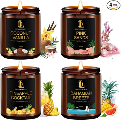 Scented Candles Set, 4 Pack Soy Candles for Home Scented, Holiday Valentine's Day Candle Gifts for Men Women, Scents of Pineapple Cocktail/Coconut Vanilla/Pink Sands/Bahamian Breeze