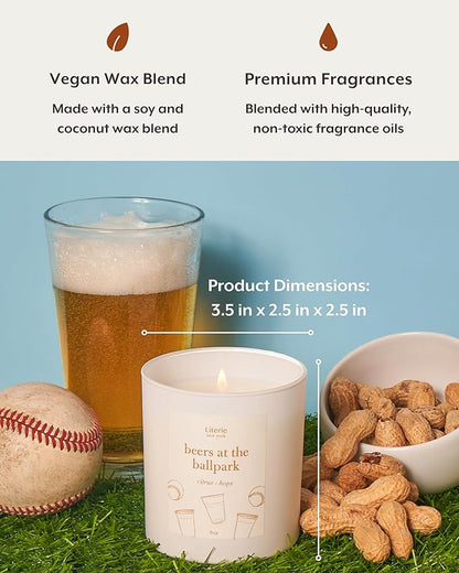 Literie NYC Inspired Scented Candle: Beers at The Ballpark - Citrus & Hops Scent, 9oz, 50 Hour Burn, Vegan Soy & Coconut Blend Candle for Home Decor, Gift for Women & Men