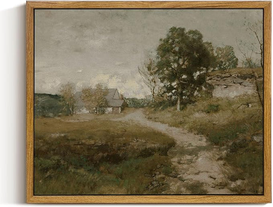 InSimSea Framed Canvas Wall Art Vintage Decor, Retro Room Decor, Rural Path Landscape Paintings, Farmhouse Wall Art for Living Room, Vintage Countryside Pictures for Bathroom Wall Decor, 9"x11"