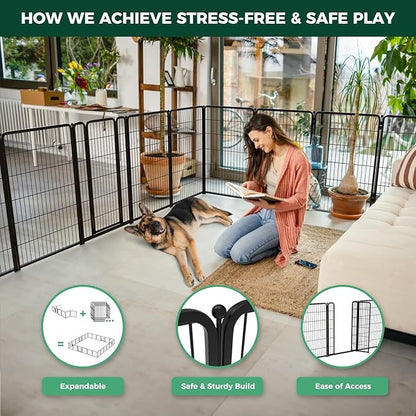 FXW Homeplus Unleashed Indoor Dog Playpen - Stress-Free and Safe Play, Heavy Duty 45 Inch 16 Panels Dog Pen for Large Dogs, Black│Patented