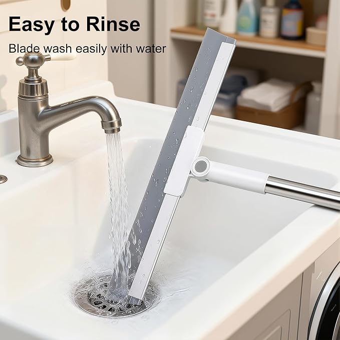 Multi-Function Air Broom for Water & Pet Hair Removal, Floor Squeegee for Tile, Hardwood & Under-Furniture Cleaning with 51″-58″ Telescoping Handle & 180° Rotating Head