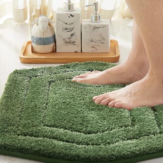 COSY HOMEER Extra Thick Bath Rugs for Bathroom - Anti-Slip Bath Linen Set Mats Soft Plush Yarn Shaggy 100% Strong Polyester Living Room Bedroom Mat Water Absorbent(Green,24x36 - Inches)