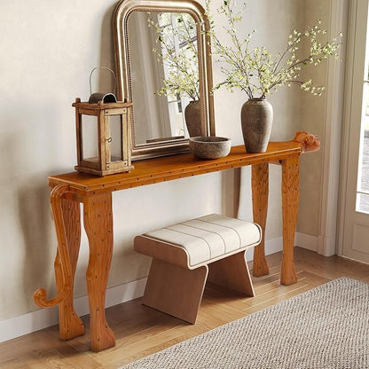 LITTLE TREE Solid Wood Narrow Sofa Table, Modern 63-Inch Console Table Behind The Couch, Entryway Table for Entrance, Hallway, Living Room, Bedroom, Brown