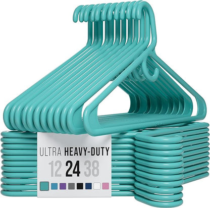 NEATERIZE Ultra Heavy Duty Plastic Clothes Hangers - Aqua - Durable Coat, Suit and Clothes Hanger. Perchas De Ropa (24 Pack - Aqua)