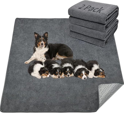 LOOBANI 2 Packs Extra Large Reusable Dog Mat for Floor, Non-Slip Washable Pee Pad for Dogs, Fast Absorbent Pet Whelping Pads, Puppy Playpen Mat for Incontinence, Housebreak, Crate, 48x48in, Gray