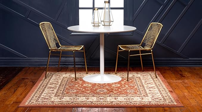 Rugs.com Aditi Collection Rug – 4' Square Brick Red Low Rug Perfect for Living Rooms, Kitchens, Entryways
