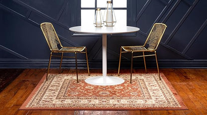 Rugs.com Aditi Collection Rug – 4' Square Brick Red Low Rug Perfect for Living Rooms, Kitchens, Entryways