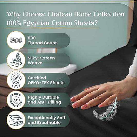 100% Cotton Sheets California King Size Sheets Set with Fitted Sheet & Pillowcase Sets, 800 TC Sateen Weave 4 PC Deep Pocket Cal King Sheet Set, Soft & Comfy Naturally Cool Luxury Bedding - Charcoal