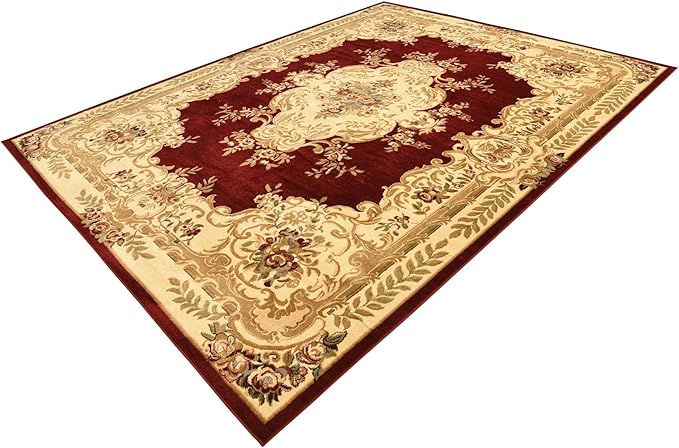 Rugs.com Chateau Collection Rug – 9x12 Red Medium-Pile Rug Perfect for Living Rooms, Large Dining Rooms, Open Floorplans