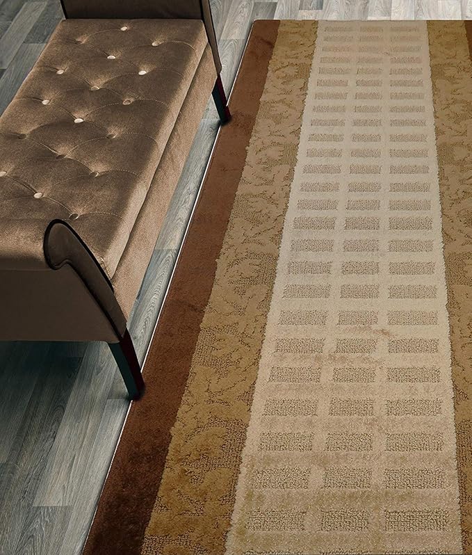 Custom Cut Hallway Runner Rug, Slip Resistant, 31 Inch Wide X Your Choice of Length, Leaves Brown, 31 Inch X 21 feet