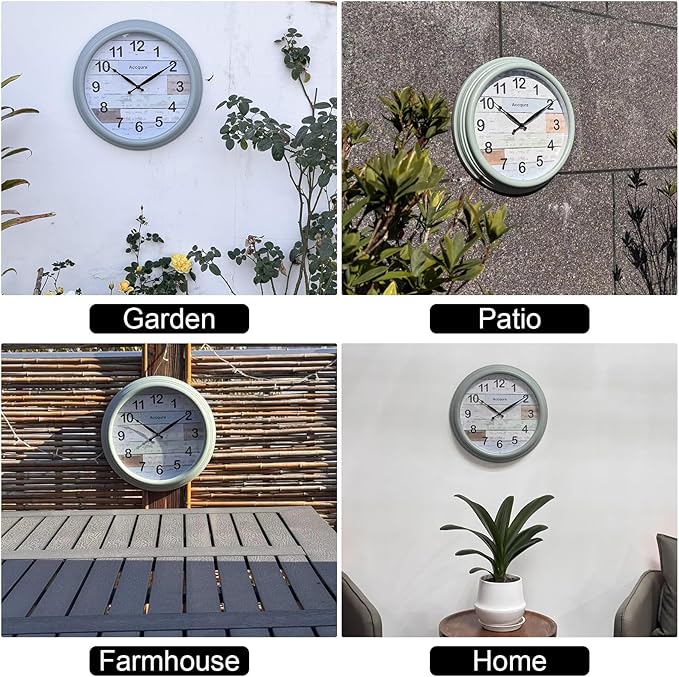 15 Inch Large Outdoor Clock Waterproof Wall Clocks Battery Operated Retro Indoor Outside Weatherproof Decor for Patio Garden Pool Porch Fence (Mint Green)