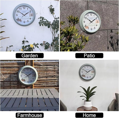 15 Inch Large Outdoor Clock Waterproof Wall Clocks Battery Operated Retro Indoor Outside Weatherproof Decor for Patio Garden Pool Porch Fence (Mint Green)