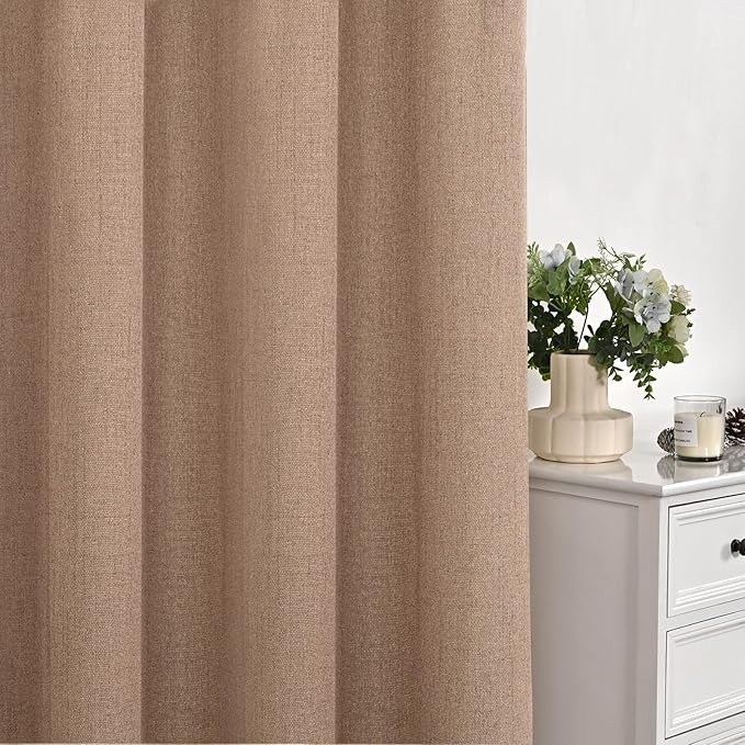 YoungsTex Linen Curtains 80 Inches Lengtht for Living Room, Mocha Light Filtering Semi Sheer Window Drapes with Bronze Gromme for Bedroom Dining Room, 2 Panels, 52 X 80 Inch