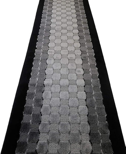 12 ft Long Non-Slip Washable Carpet Runner Rug with Rubber Backing, Custom Floor Mat for Kitchen Hallway Stairs Bedroom Bathroom Entryway, Checkered Black - Grey, Your Choice of Length, (26" X 12')