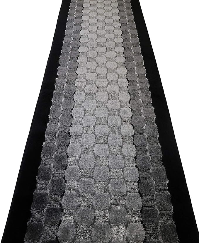 13 ft Long Non-Slip Washable Carpet Runner Rug with Rubber Backing, Custom Floor Mat for Kitchen Hallway Stairs Bedroom Bathroom Entryway, Checkered Black - Grey, Your Choice of Length, (26" X 13')