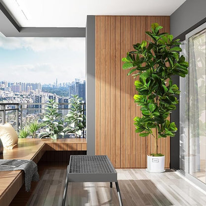 7.3ft Artificial Fiddle Leaf Fig Tree (87in) with Plastic Nursery Pot Faux Tree, Ficus Lyrata Fake Plant for Office House Farmhouse Living Room Home Decor (Indoor/Outdoor)