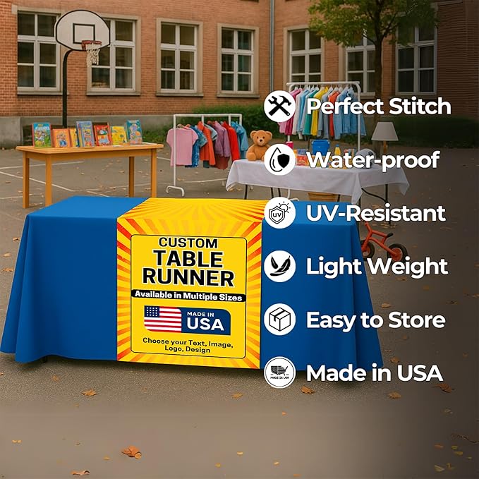 DreamController Custom Table Runner 12"x72" to 36"x72" with Business Logo, Image or Text | Personalized Table Runner for Trade Shows, Events, Birthday, Wedding | Made in USA | Fast delivery | HD Print