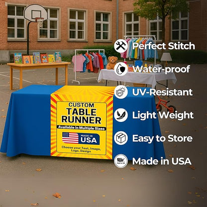 DreamController Custom Table Runner 12"x72" to 36"x72" with Business Logo, Image or Text | Personalized Table Runner for Trade Shows, Events, Birthday, Wedding | Made in USA | Fast delivery | HD Print