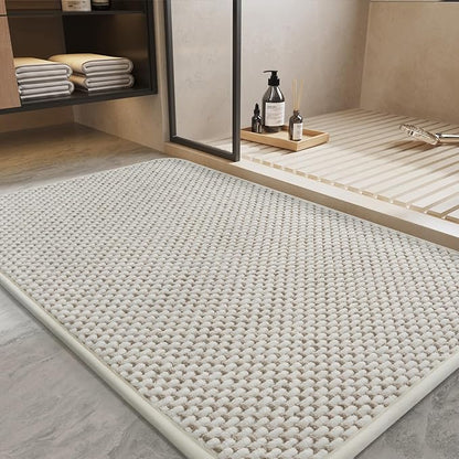 PADOOR-Bath Mat-Super Absorbent Chenille Bathroom Mats-Rubber Backed Bath Mats for Bathroom Non Slip, Easy Clean Bathroom Rugs Front of Bathtub,Shower Room,Sink-24×36, Beige&Cream