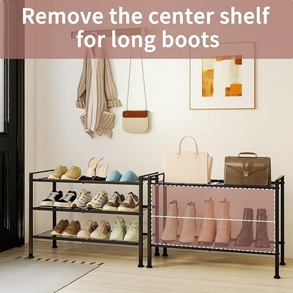 3 Tier Shoe Rack for Closet,Adjustable Metal Shoe Storage Organizer Utility Shelf for Entryway, Dorm Room,Bedroom,Heavy Duty Shelf (Black, 3 Tier)