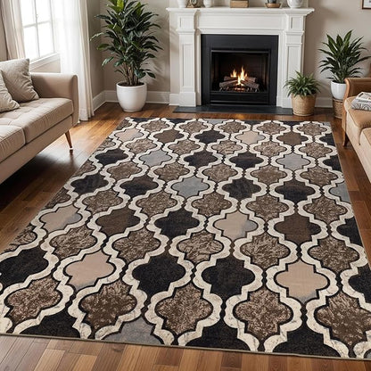 Superior Indoor Area Rug, Plush Carpet Cover, Perfect for Kids or Pets, Hallway, Entryway, Living Room, Dining, Bedroom, Office, Kitchen, Modern Geometric Trellis, Viking Collection, 12' x 18', Ivory
