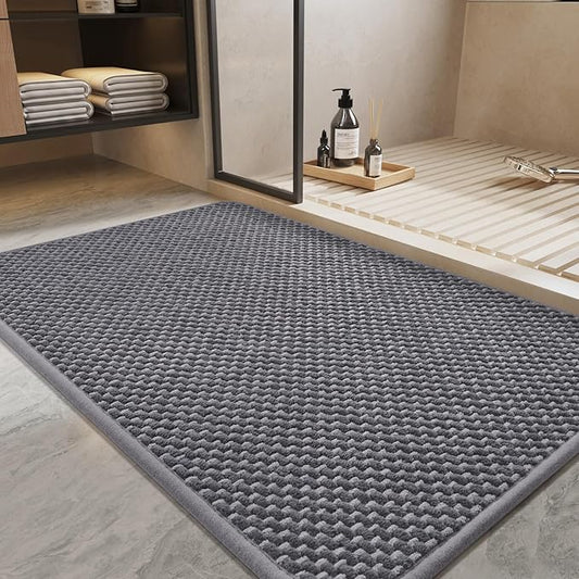 PADOOR-Bath Mat-Super Absorbent Chenille Bathroom Mats-Rubber Backed Bath Mats for Bathroom Non Slip, Easy Clean Bathroom Rugs Front of Bathtub,Shower Room,Sink-17×35, Grey&Darkgrey