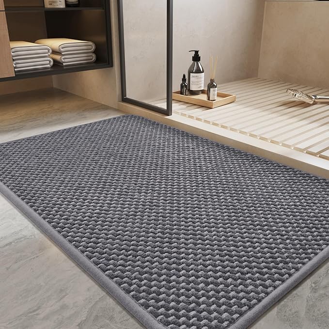 PADOOR-Bath Mat-Super Absorbent Chenille Bathroom Mats-Rubber Backed Bath Mats for Bathroom Non Slip, Easy Clean Bathroom Rugs Front of Bathtub,Shower Room,Sink-24×36, Grey&Darkgrey