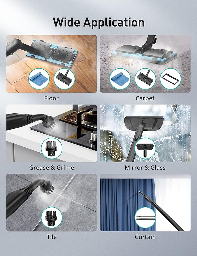 Steam Cleaner, 293°F 58 PSI Powerful Multipurpose Handheld Steam Mop for Home Use, 21 Attachments, 50Oz Capacity, Heavy Duty Steamer for Carpets, Floors, Cars, Tiles, Crack Cleaning, White