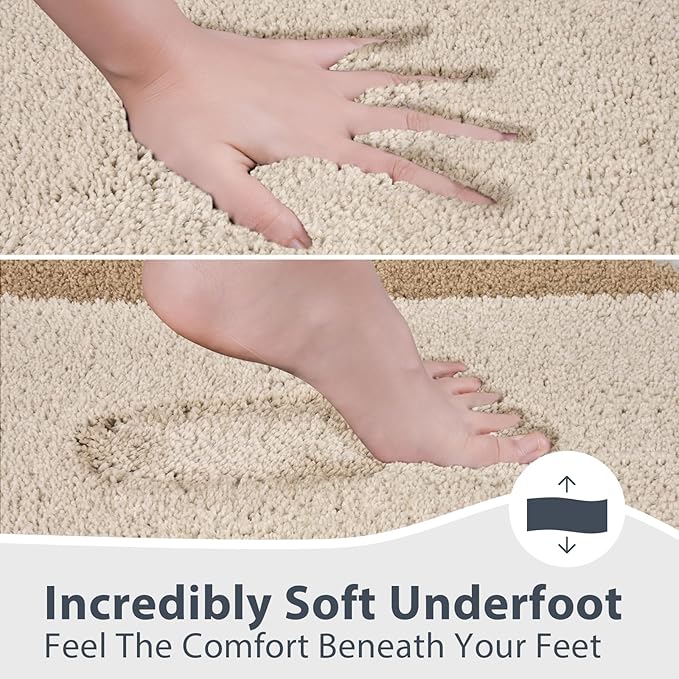 Bathroom Rugs 30" x 60", Non-Slip Extra Soft Absorbent Bath Rugs, Machine Washable Quick Dry Bath Mats for Bathroom Floor, Shower, Bathtub and Sink, Beige & Grayish Brown