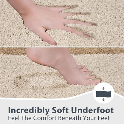 Bathroom Rugs 30" x 60", Non-Slip Extra Soft Absorbent Bath Rugs, Machine Washable Quick Dry Bath Mats for Bathroom Floor, Shower, Bathtub and Sink, Beige & Grayish Brown