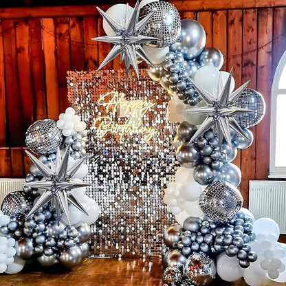 12Pcs Disco Ball Balloons, 22" 15" 10" 4D Aluminum Foil Balloons, Metallic Silver Disco Balloon for Birthday Bachelorette Disco 70s 80s 90s Themed Graduation New Year Eve Prom Party Decorations