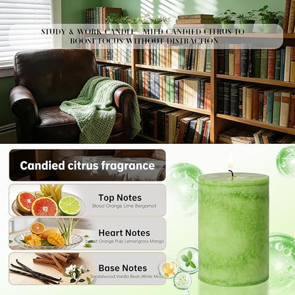 4 Pack Citrus Scented Pillar Candles,Natural Essential Oils,60H Long Burning,Non-Toxic Smokeless Candles for Home Decor and Aromatherapy to Stress & Anxiety Relief,Gifting & Daily Relaxation(2.8x4in)