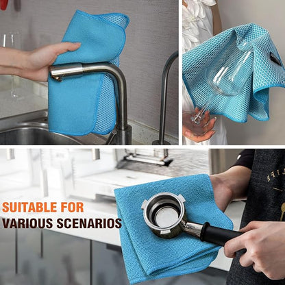 KinHwa Kitchen Washcloths for Dishes Absorbent Microfiber Dish Cloths Quick Dry Dish Rags with Poly Scour Scrub Side Ideal for Kitchen Cleaning (Blue, 12inchx12inch 9 Pack)