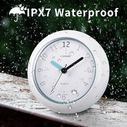OSTAR Waterproof Bathroom Shower Clock, Analog Quartz Clock Hanging Stand Dual Purpose, One AA Battery Operated 4.72 inch Round Size