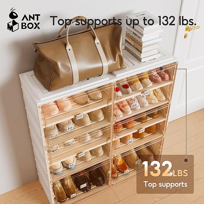 ANTBOX Foldable Shoe Rack Cabinet with Clear Doors, Extra Large Shoe Organizer for Entryway & Closet, Portable Dust-Free Storage Shelf Holds 24 Pairs (X-Large 24 Pairs)