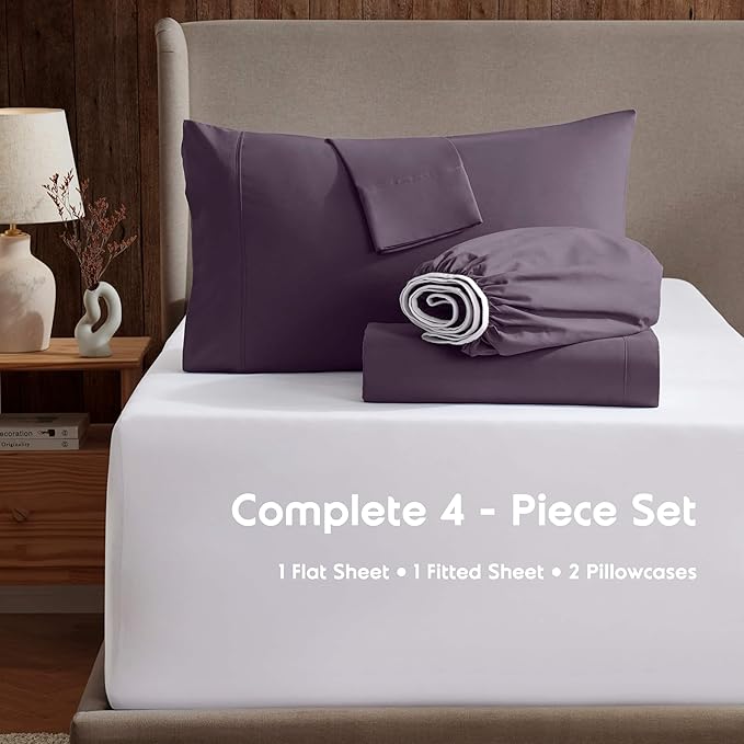 Nestl Split King Sheet Set - 1800 Ultra-Soft Microfiber Bed Sheets - Double Brushed - Deep Pockets - Easy Fit - 5 Piece Set - Bed Sheets & Pillowcases (Split King Size, Purple)