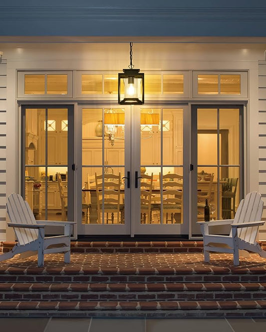 Outdoor Pendant Light for Porch, 1-Light Black Hanging Porch Light Modern Exterior Hanging Lantern with Cylinder Glass and Adjustable Chain for Gazebo, 2353/1H