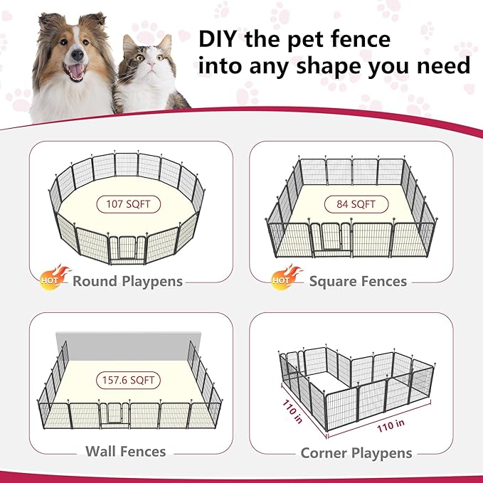 Dog Playpen 32" Height 16 Panels Portable Pet Fence Outdoor for Yard Indoor Dog Pen Outdoor for Medium/Small Animals, Large Pet Puppy Playpen Heavy Duty Pet Fence for RV Camping, Yard