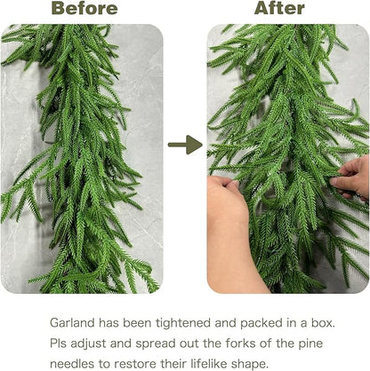 6FT 4PCS Christmas Garlands Norfolk Pine Garland Real Touch Artificial Faux Greenery Garland for Holiday Indoor Decor