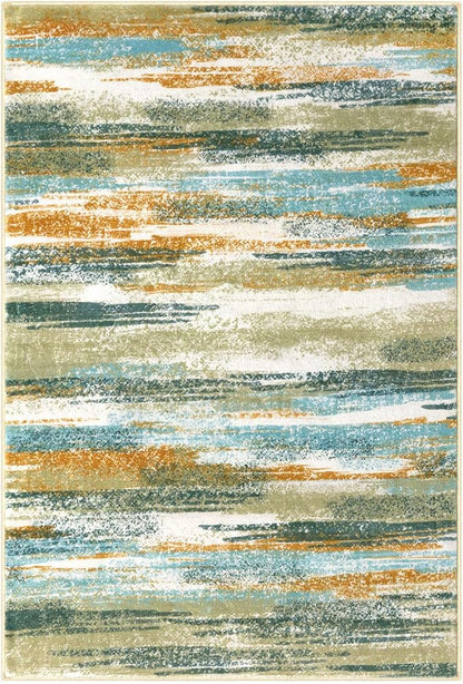 Modern Abstract 8x10 Large Machine Washable Living Room Rug Non-Slip Soft Bedroom Area Rug Green Mustard Multi Ultra Thin Print Faux Wool Carpet Throw Rugs for Playroom Dining Room Indoor
