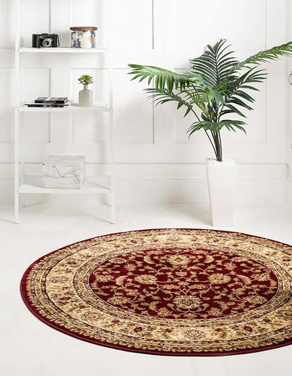 Rugs.com Aditi Collection Rug – 6' Round Red Low Rug Perfect for Kitchens, Dining Rooms