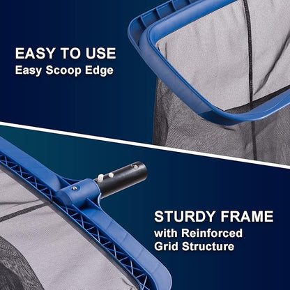 Fine Mesh Pool Net & Brush Head Combo - Sturdy Skimmer with 17.5" Professional Brushes for Pool Wall Cleaning
