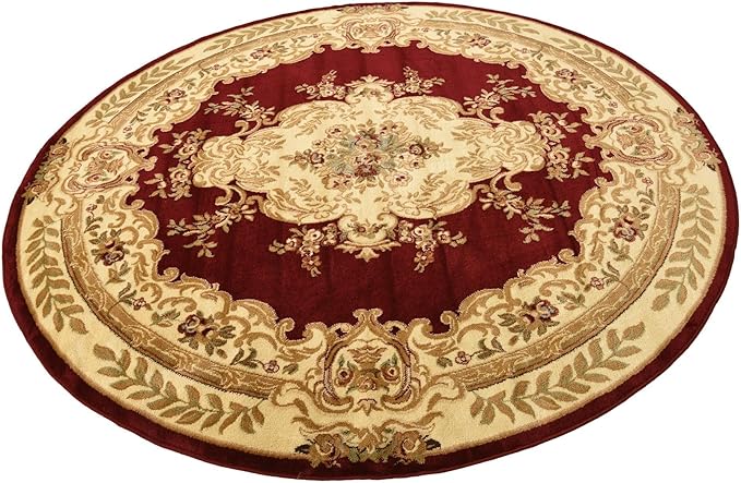 Rugs.com Chateau Collection Rug – 8 Ft Round Red Medium-Pile Rug Perfect for Kitchens, Dining Rooms