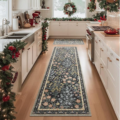 Machine Washable Rug Runners for Hallways: 2'6"x8' Kitchen Rugs Stain Resistant Non Slip Low Pile Soft Carpet Runner Rug for Entryway Bedroom Indoor Bedside Bathroom Laundry Room Farmhouse